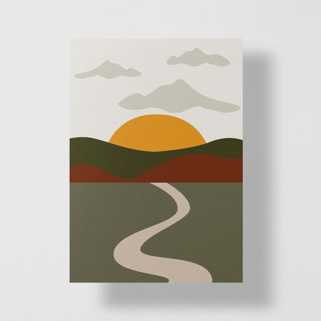 Sunset Road Drawing Personalized Greeting Card - Candlefy