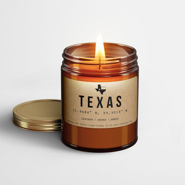 Texas Scented Candle I The Lone Star State Candle I Leather, Smoke, Amber - Candlefy