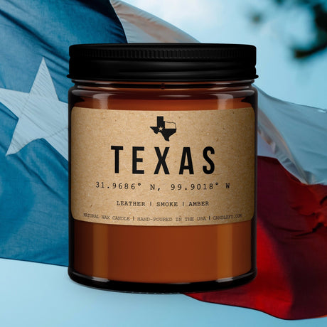 Texas Scented Candle I The Lone Star State Candle I Leather, Smoke, Amber - Candlefy