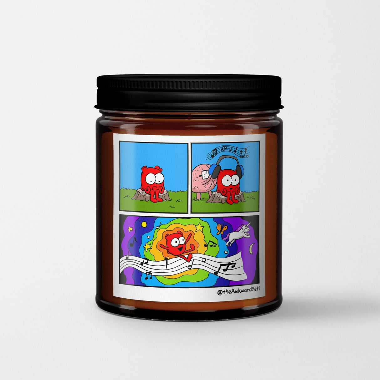The Awkward Yeti Scented Candle in Amber Glass Jar: Gift of Music - Candlefy