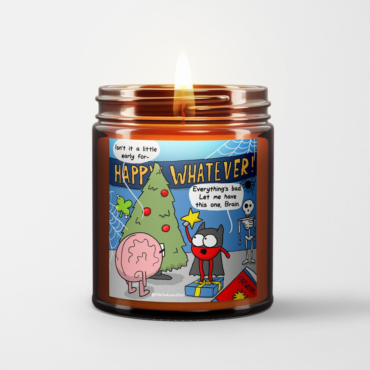 The Awkward Yeti Scented Candle in Amber Glass Jar: Happy Whatever - Candlefy
