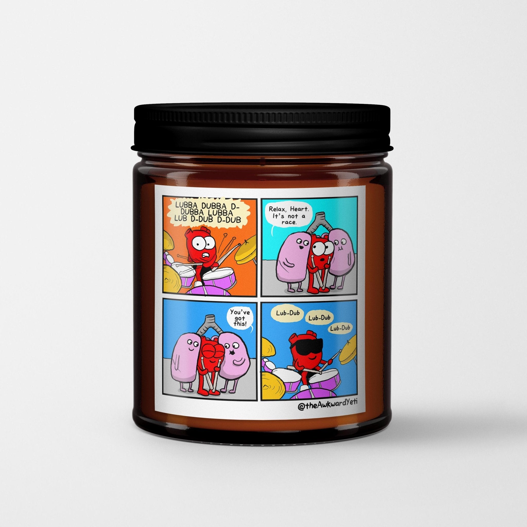 The Awkward Yeti Scented Candle in Amber Glass Jar: Heart's Beat - Candlefy