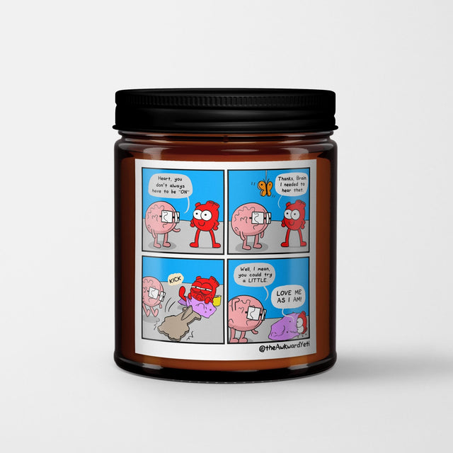 The Awkward Yeti Scented Candle in Amber Glass Jar: Love Me As I Am - Candlefy