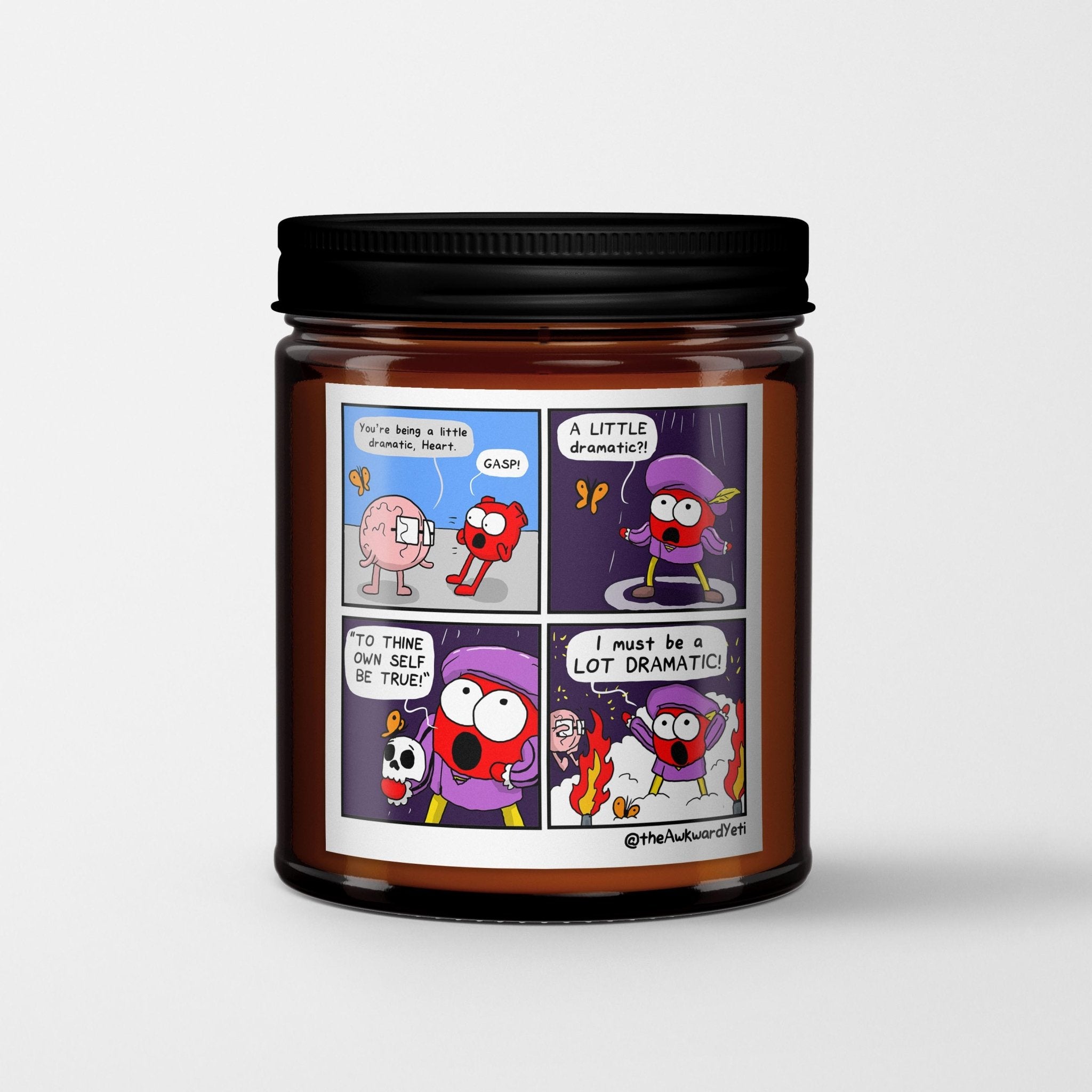 The Awkward Yeti Scented Candle in Amber Glass Jar: Overdramatic Heart - Candlefy