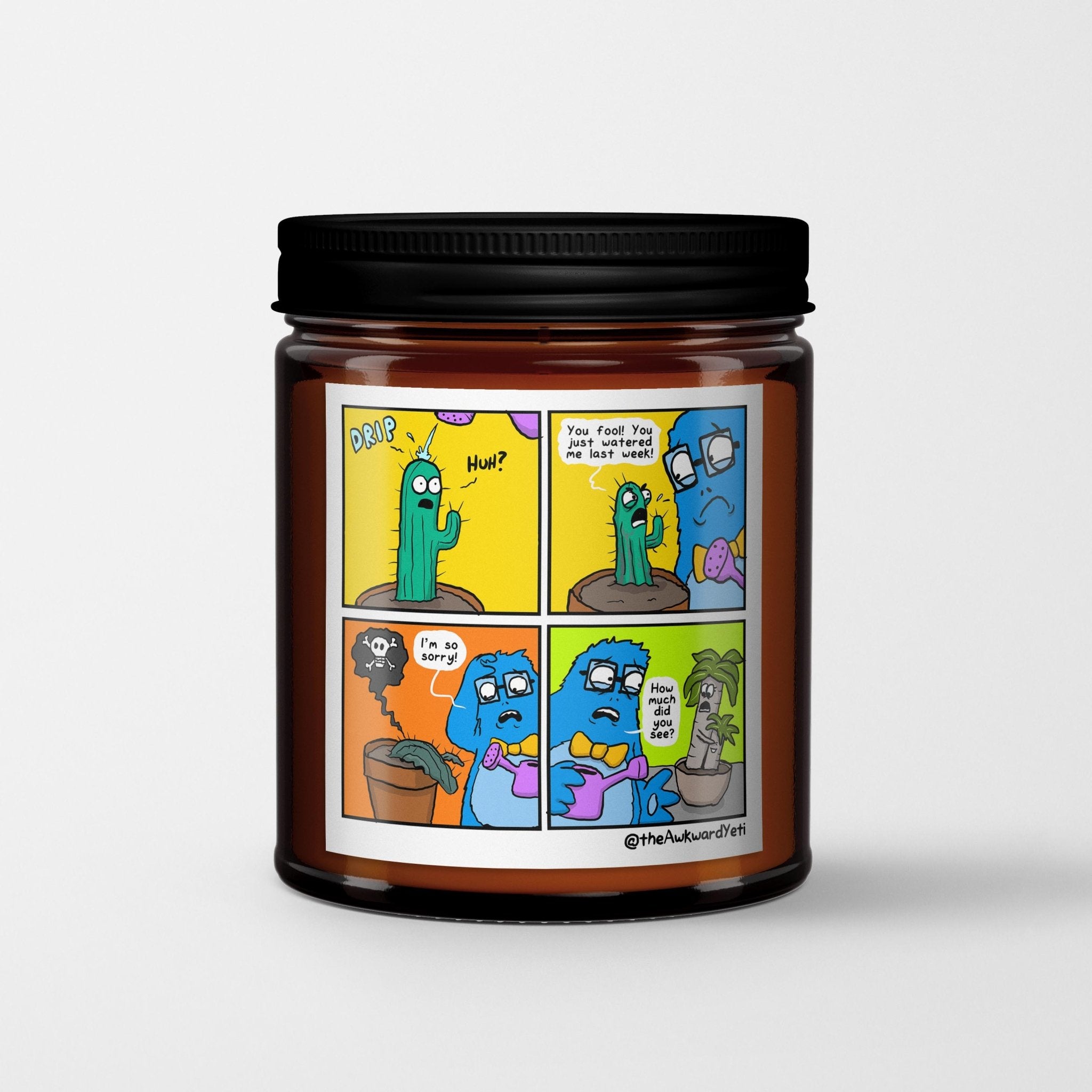 The Awkward Yeti Scented Candle in Amber Glass Jar: Overwatered - Candlefy