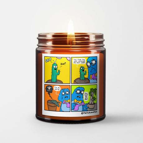 The Awkward Yeti Scented Candle in Amber Glass Jar: Overwatered - Candlefy