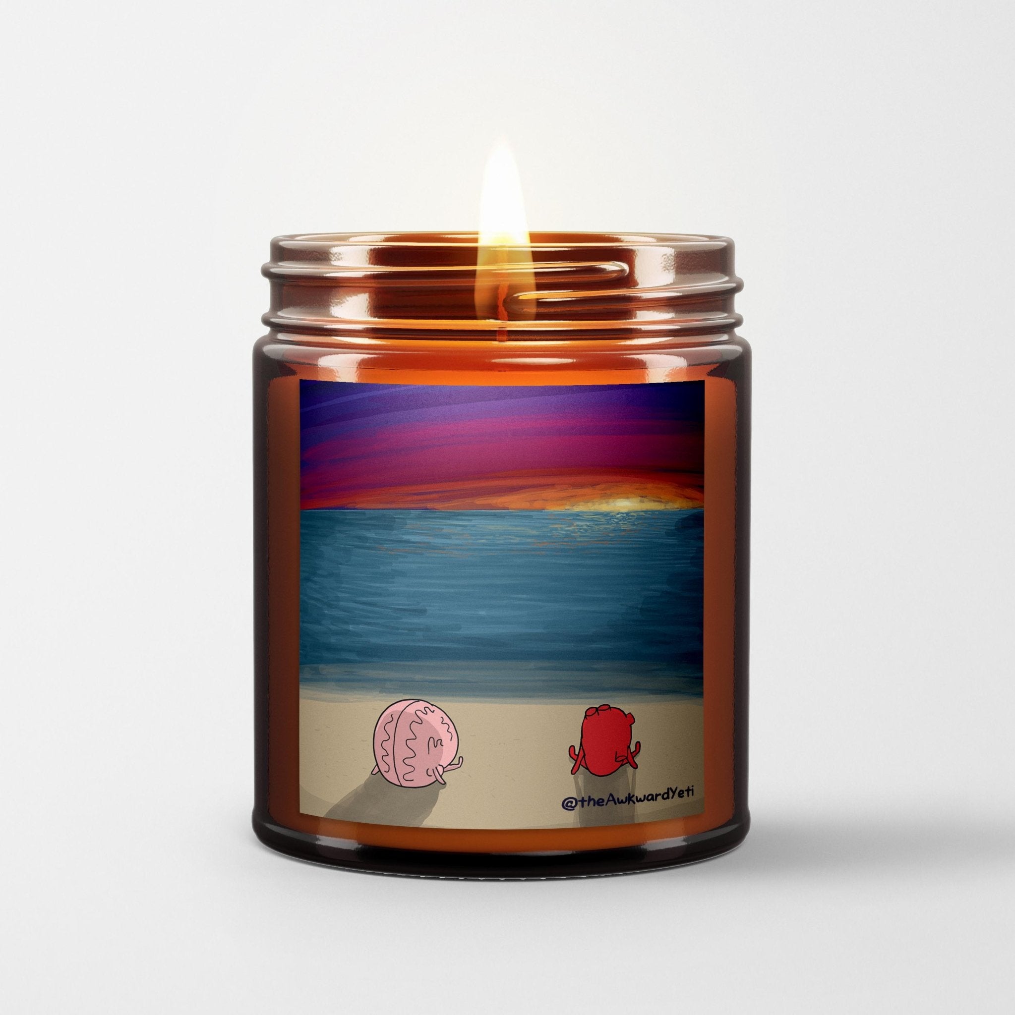 The Awkward Yeti Scented Candle in Amber Glass Jar: Sunset - Candlefy