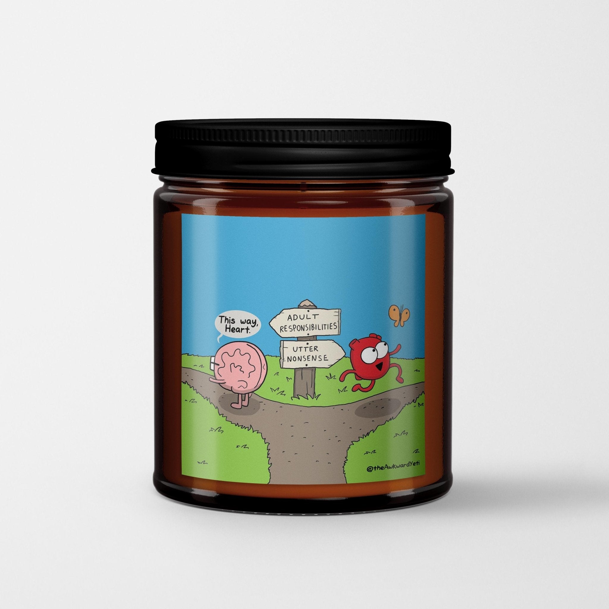 The Awkward Yeti Scented Candle in Amber Glass Jar: The Fork - Candlefy