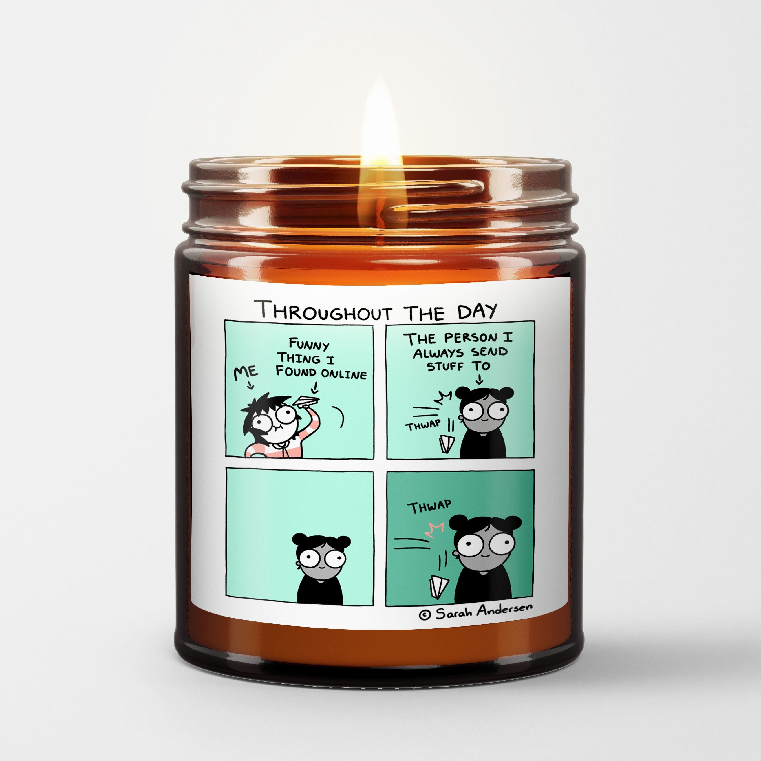 Sarah's Scribbles Scented Candle in Amber Glass Jar | Throughout the Day | Sarah Andersen
