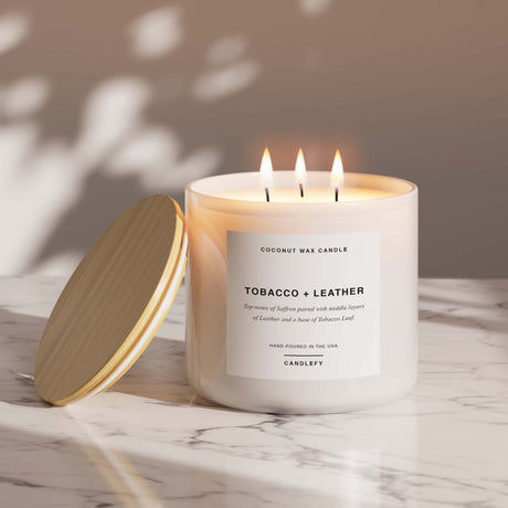 Tobacco + Leather Scented Candle, Made With Natural Coconut Wax - Candlefy