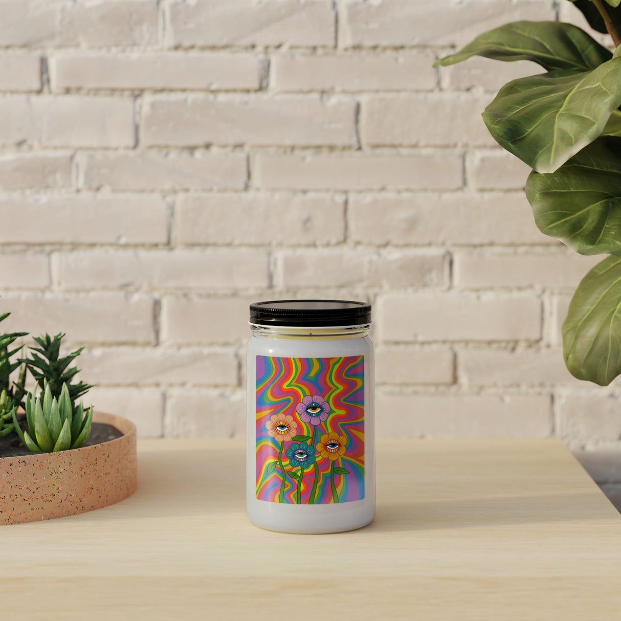 Vivillus Scented Candle in Mason Jar: Rainbow Eye Flowers - Candlefy